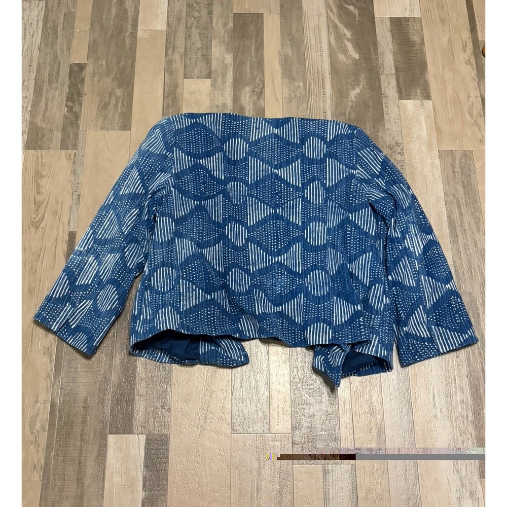 Eileen Fisher Womens L Hand Printed Organic Cotton Indigo Open Blazer Crop Prep - Picture 6 of 7